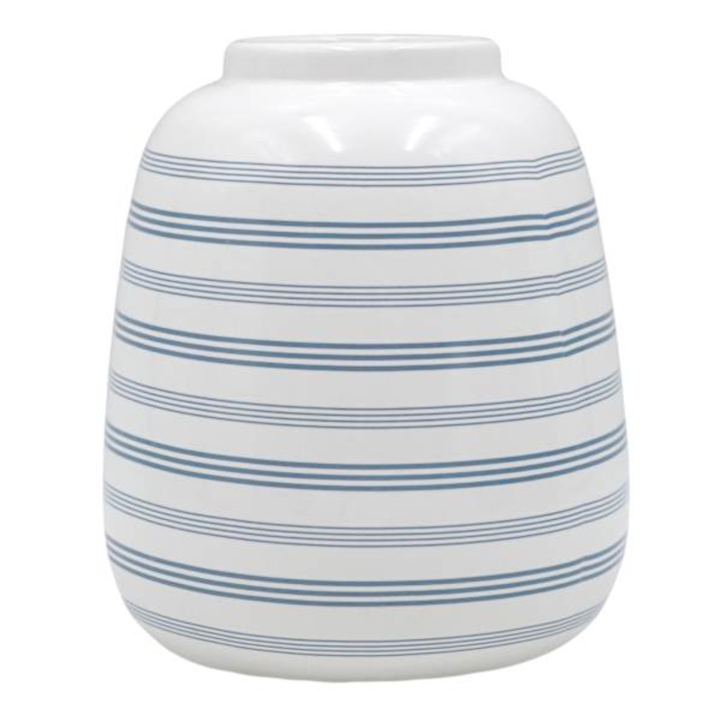 Blue & White Striped Ceramic Vase, 4.6″