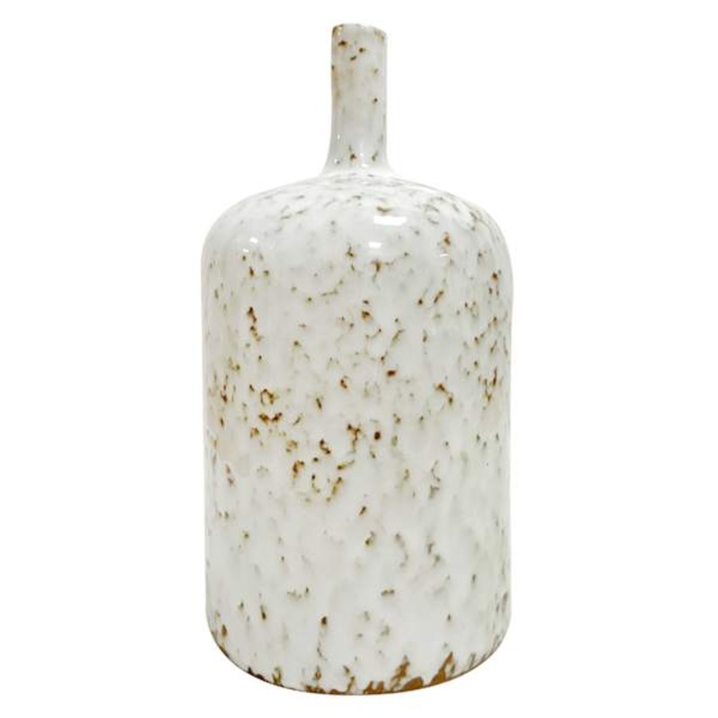 Emily White & Brown Ceramic Vase, 9.5″