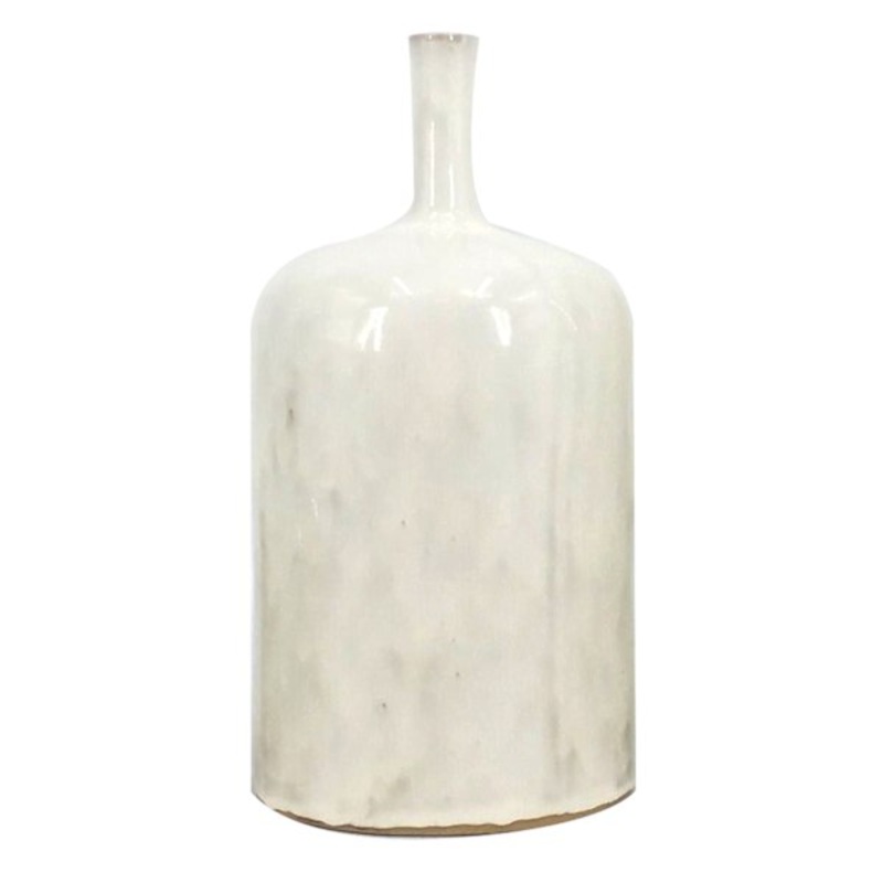 Emily White Ceramic Bottle Vase, 9.5″
