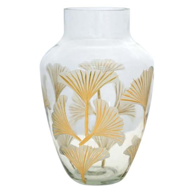 Etched Gingko Leaf Glass Vase, 4.5″