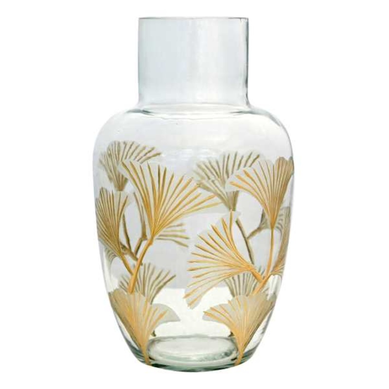 Etched Ginkgo Leaf Glass Vase, 5″