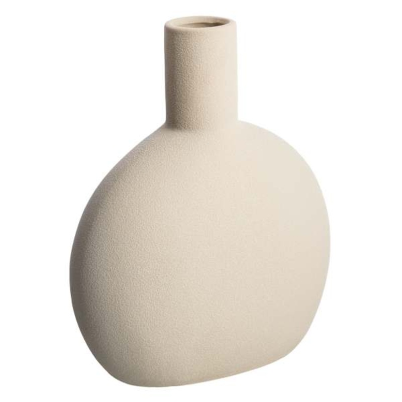 Flat White Ceramic Vase, 11″