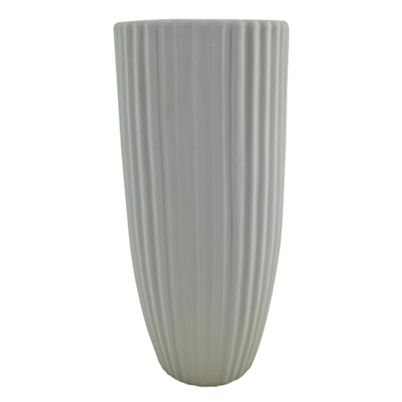 Fluted White Ceramic Vase, 11.75″