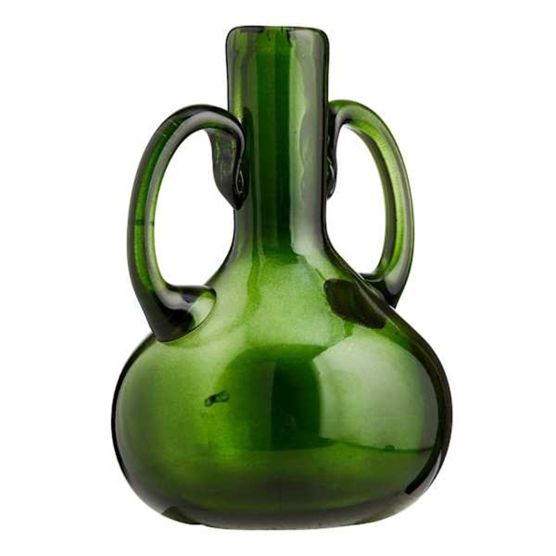 Found & Fable Green Glass Vase with Handles, 7″
