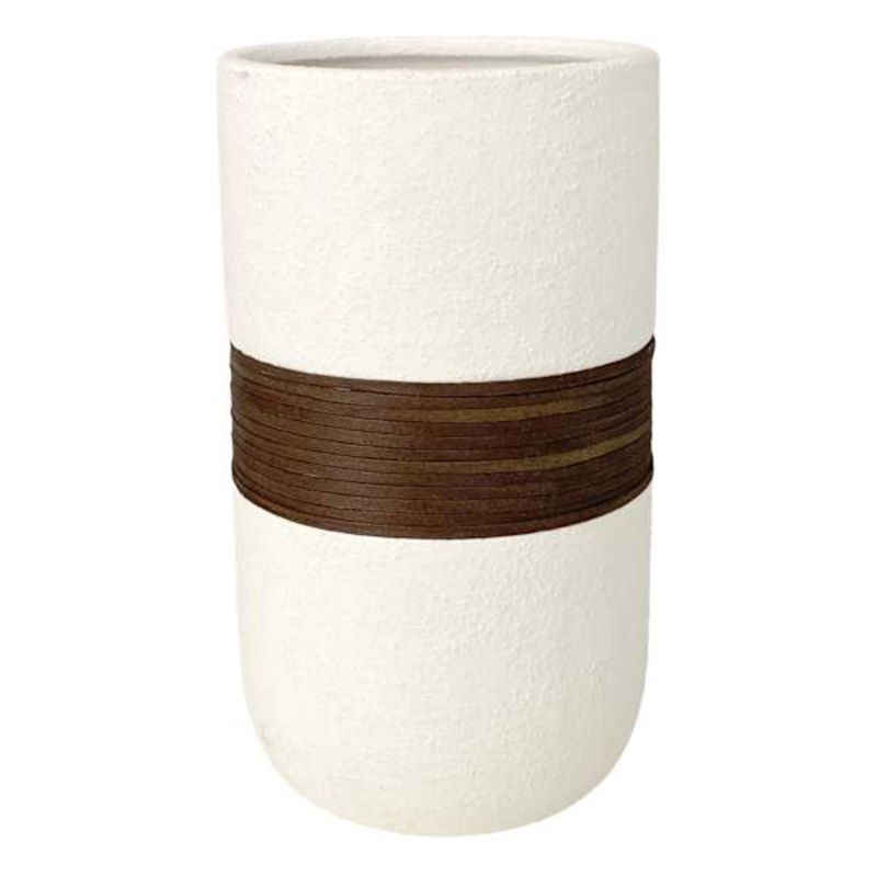 Found & Fable White Vase With Wood Band Vase, 8″
