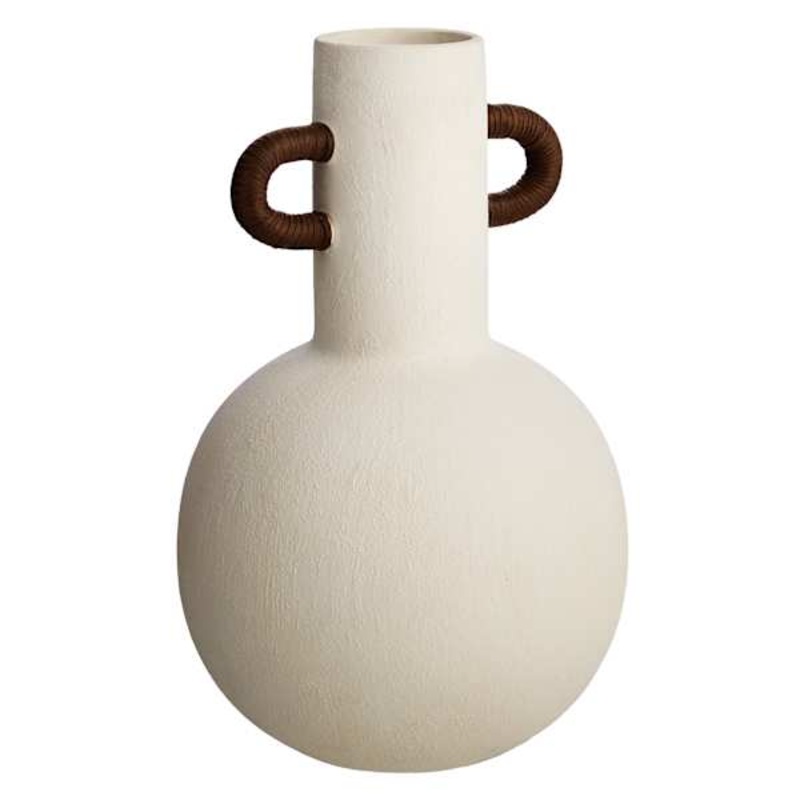 Found & Fable White Vase With Wrapped Handle, 14″