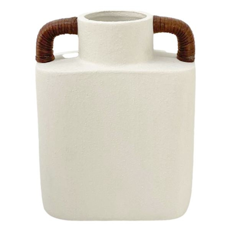 Found & Fable White Vase with Wrapped Handles, 8.3″
