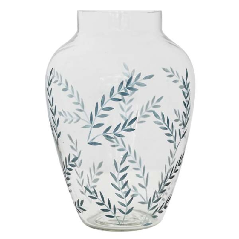 Glass Leaf Design Vase, 9″