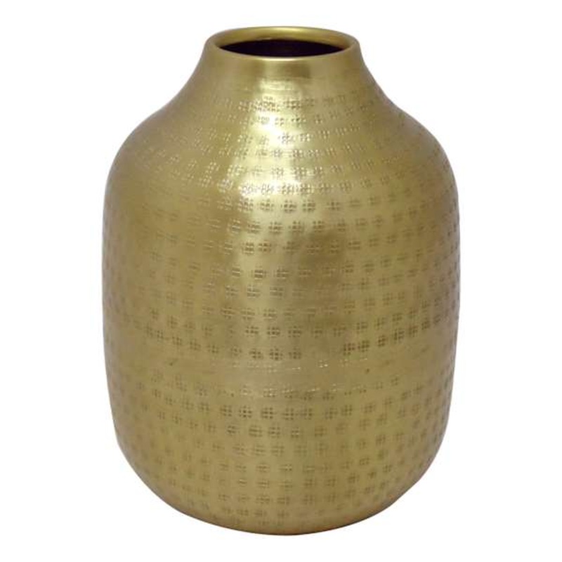 Gold Etched Aluminum Vase, 10″