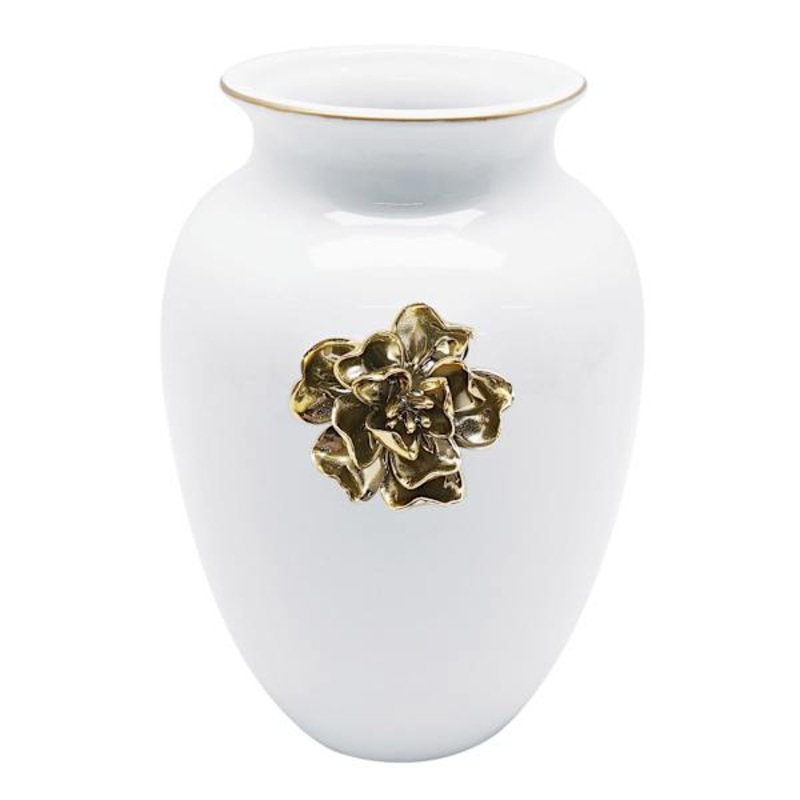 Gold Flower Wide Mouth Ceramic Vase, 9″