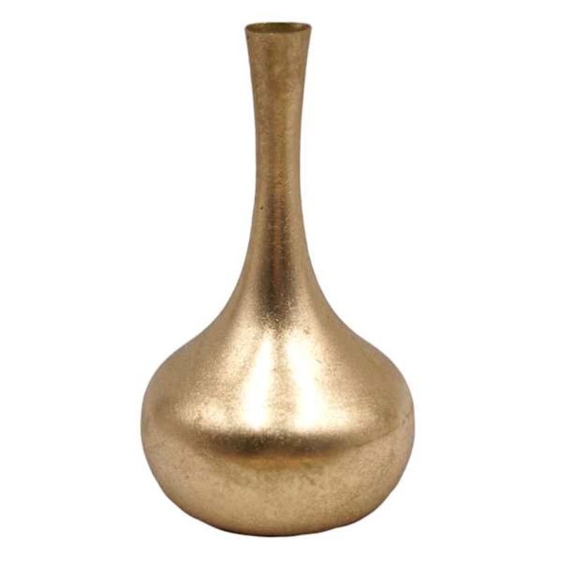 Gold Metal Long Neck Vase, 9″