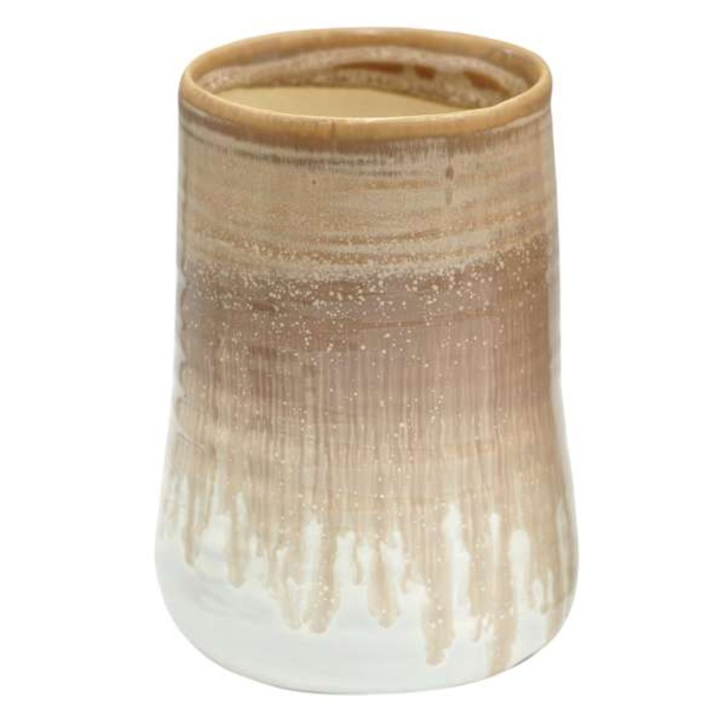 Gold & White Drip Ceramic Vase, 6″