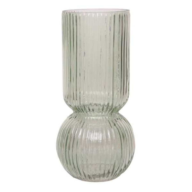 Green Bottom Bubble Ribbed Vase, 9″