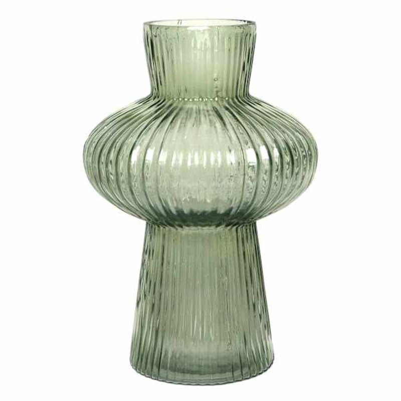 Green Bubble Ribbed Glass Vase, 8.5″