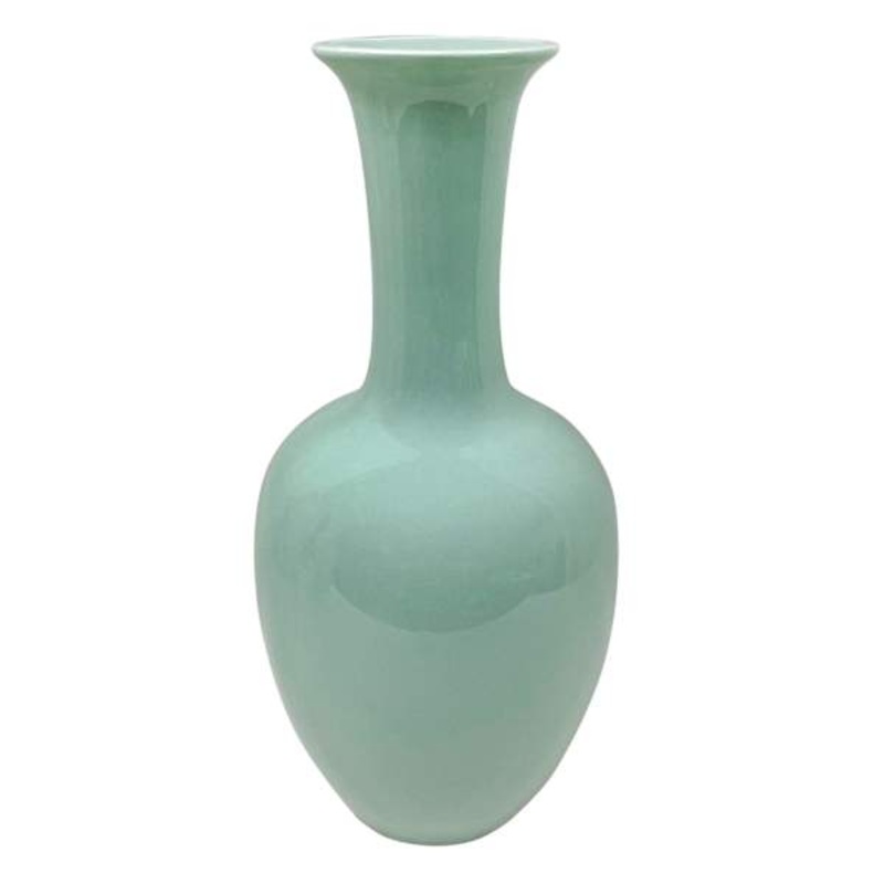Green Ceramic Long Neck Vase, 11.8″