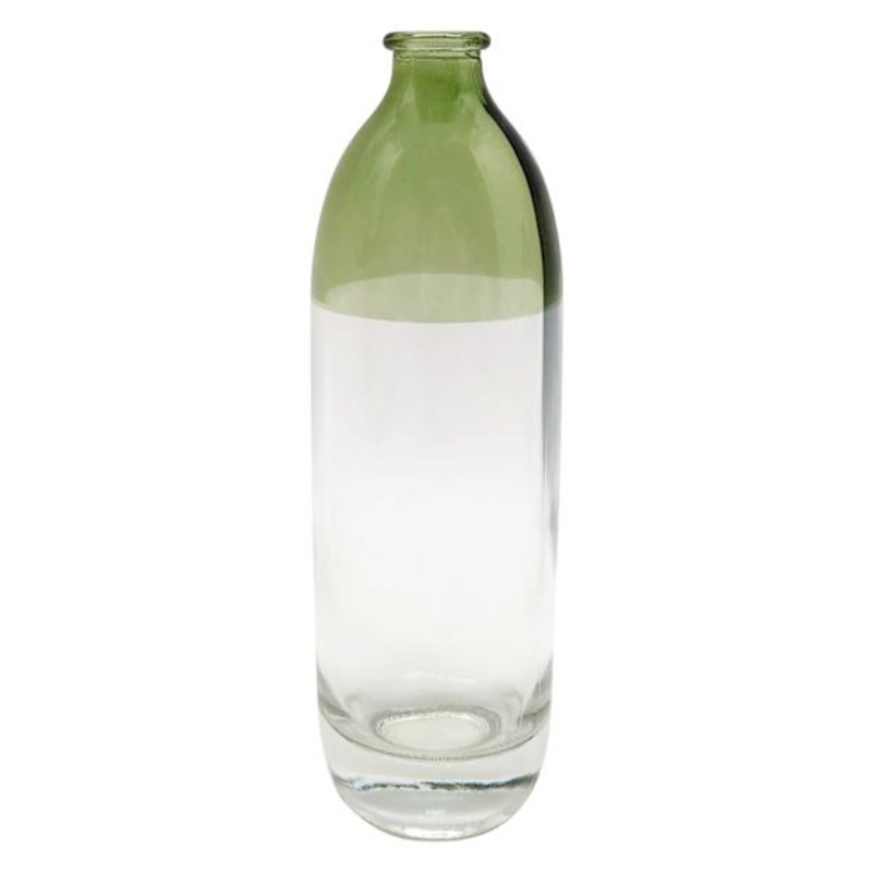 Green & Clear Glass Vase, 8″