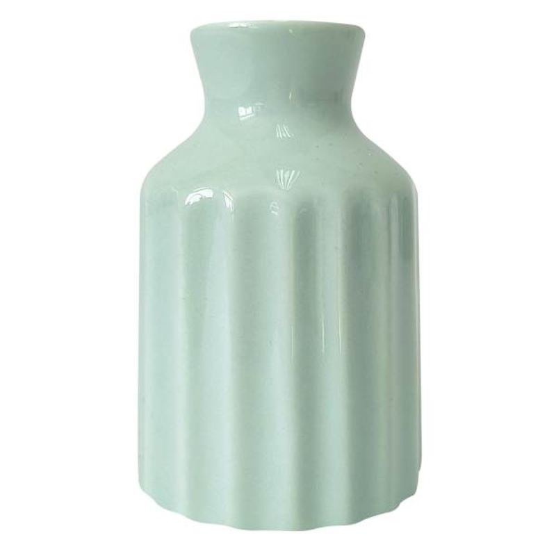 Green Fluted Ceramic Bud Vase, 4″