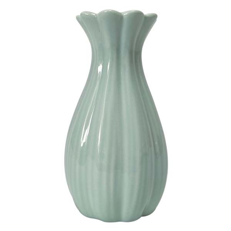 Green Fluted Ceramic Bud Vase, 5″