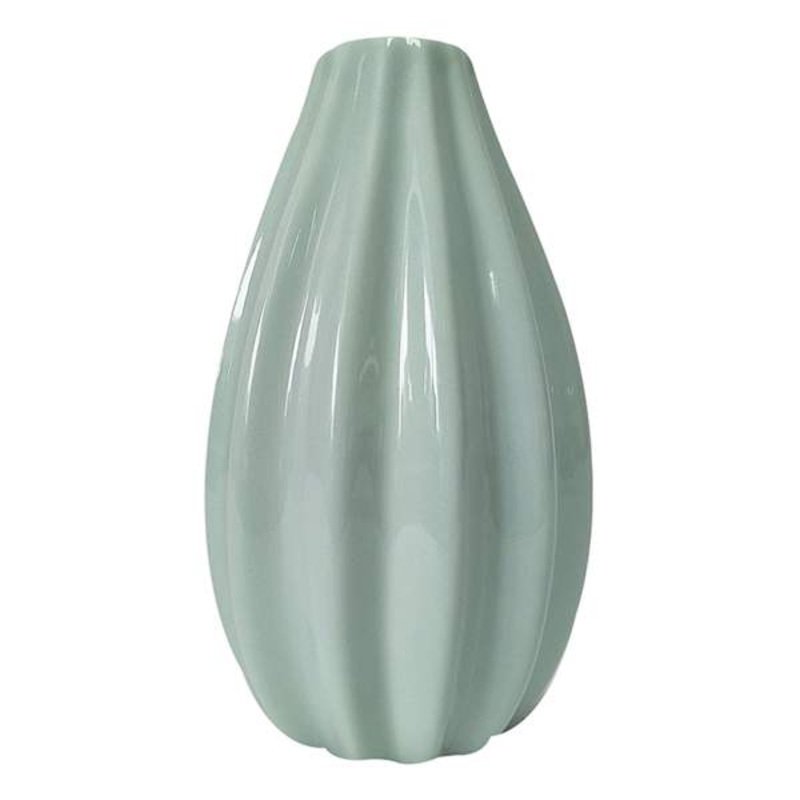 Green Fluted Ceramic Bud Vase, 6″