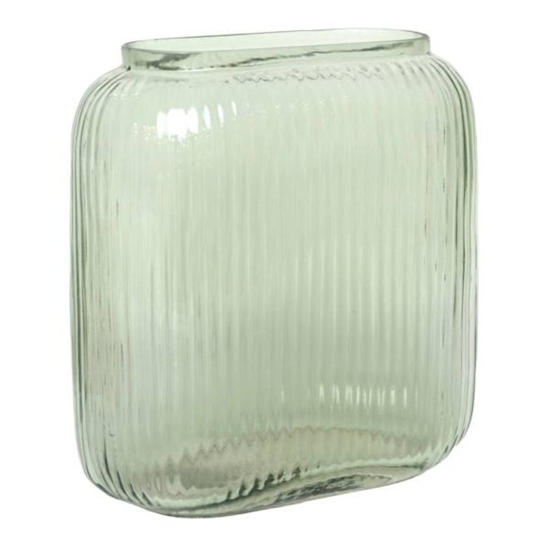 Green Rectangle Ribbed Vase, 7″