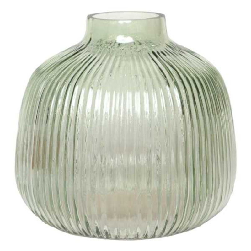 Green Round Ribbed Vase, 6″