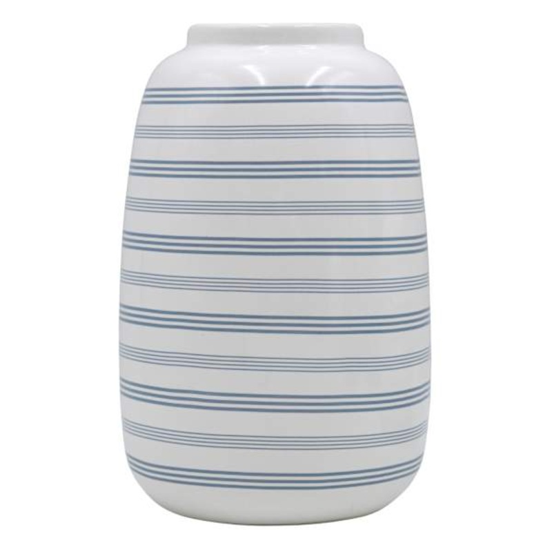Green Striped Ceramic Vase, 8″