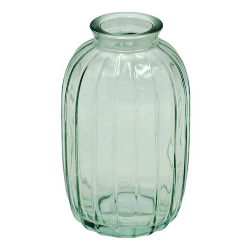 Green Striped Glass Bud Vase, 5″