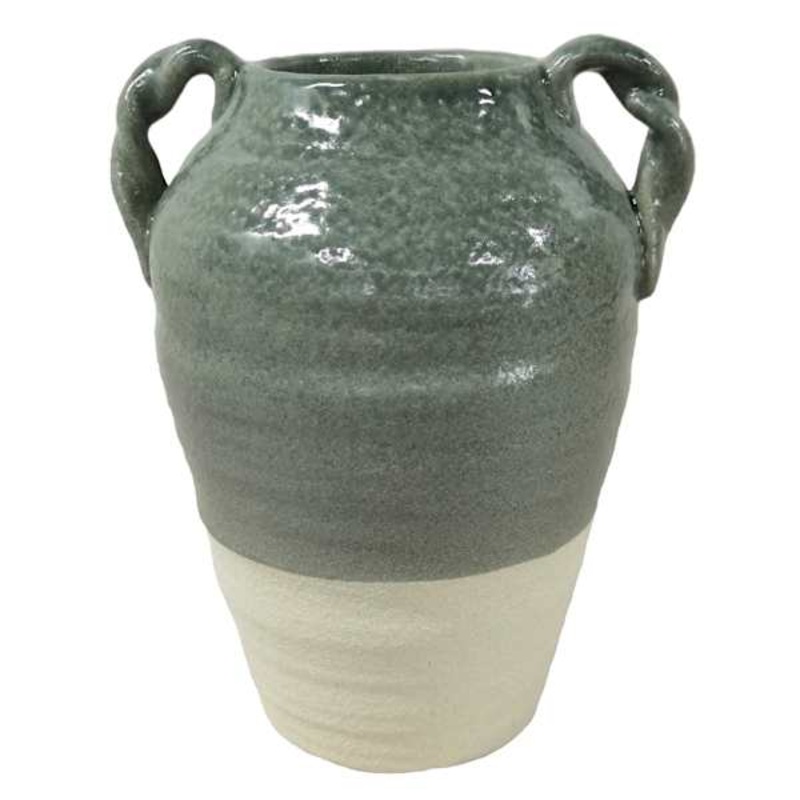 Green Twisted Handle Vase, 11.25″