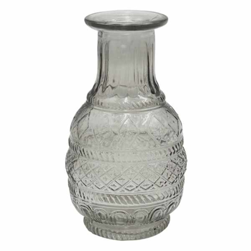 Grey Embossed Bud Glass Vase, 5″