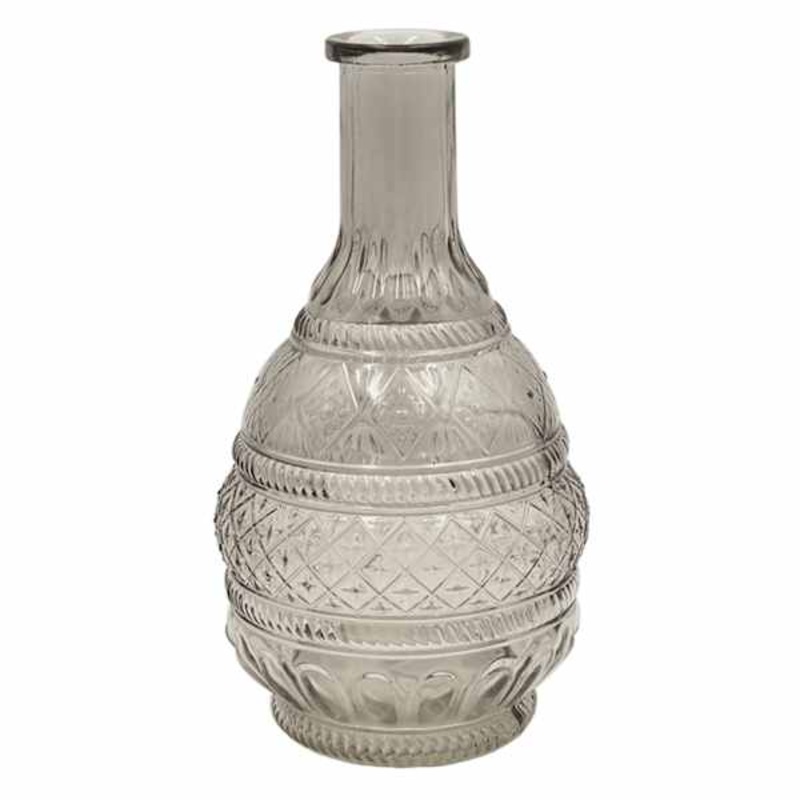 Grey Embossed Bud Glass Vase, 9″