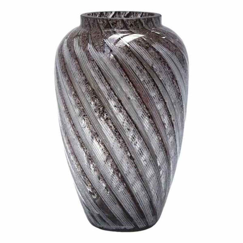 Grey Glass Swirl Vase, 9″