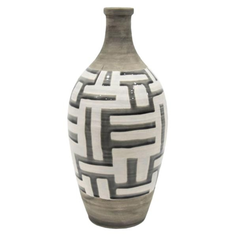 Grey Painted Ceramic Vase, 15″