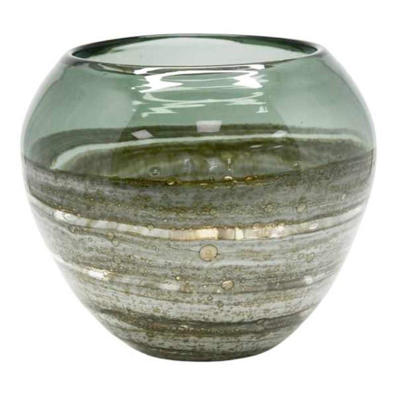 Grey Round Glass Vase, 9″