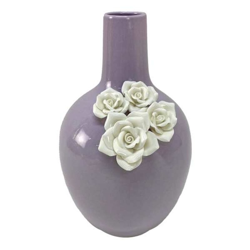Purple Floral Ceramic Vase, 10.5″