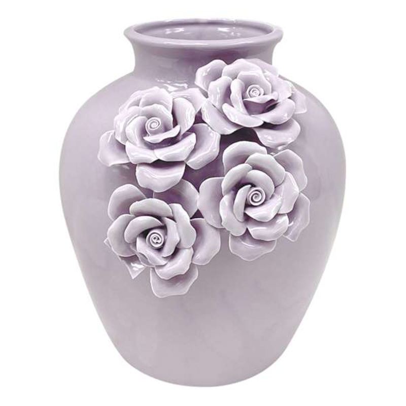 Purple Floral Ceramic Vase, 8″
