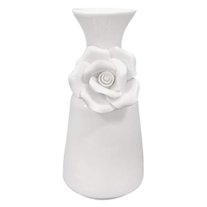 White Floral Ceramic Vase, 5″