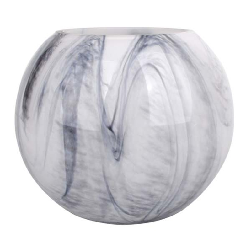 Black Swirled Glass Round Vase, 5″