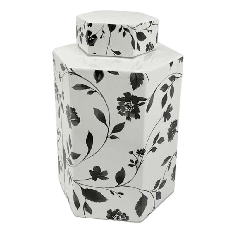 Black & White Floral Hexagon Vase, Large