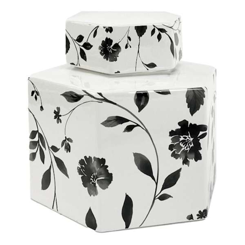 Black & White Floral Hexagon Vase, Small
