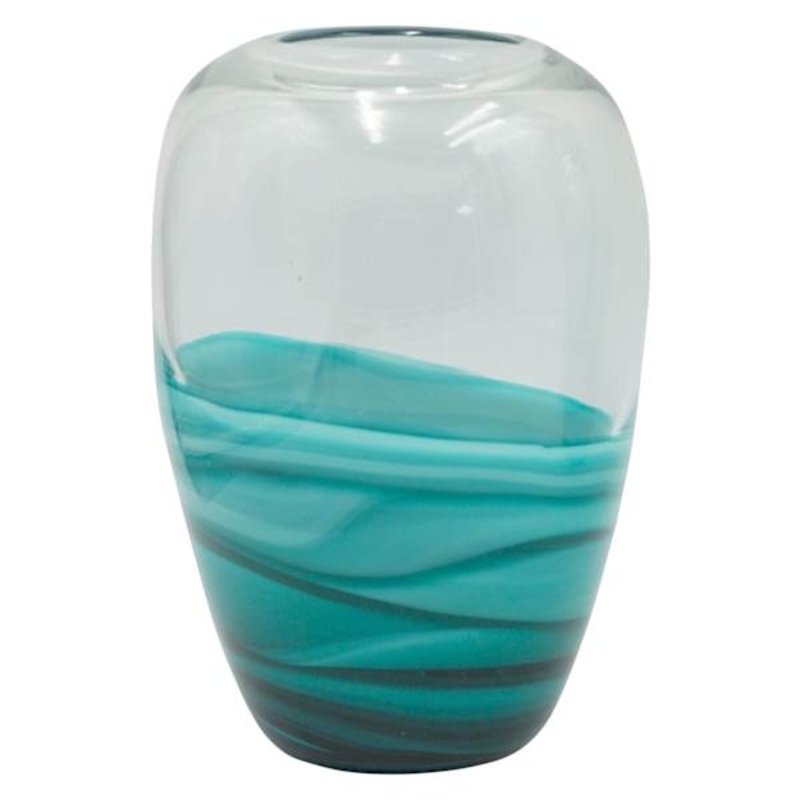 Clear & Green Marbled Glass Vase, 9″