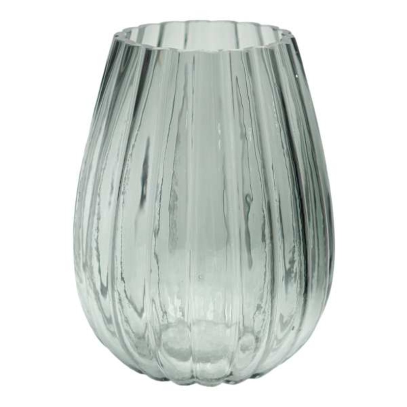 Grey Ribbed Glass Vase, 8″