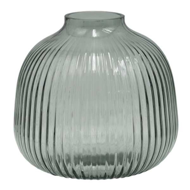 Grey Ribbed Glass Vase, 8×7