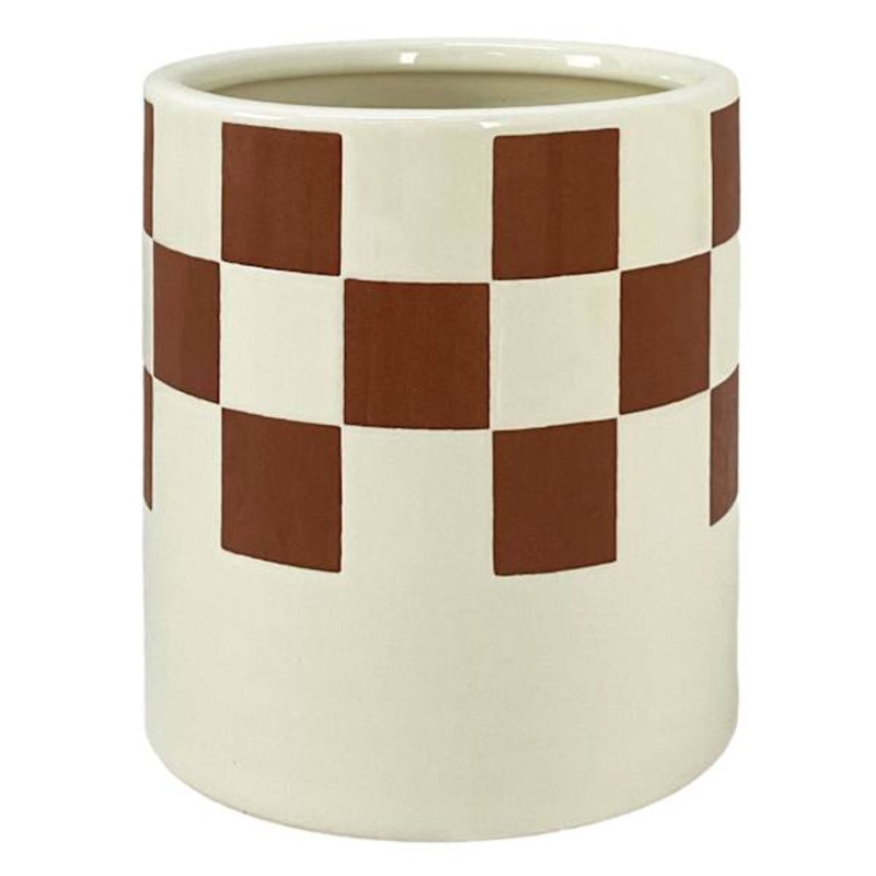 Honeybloom White Checkered Vase, 6.5″