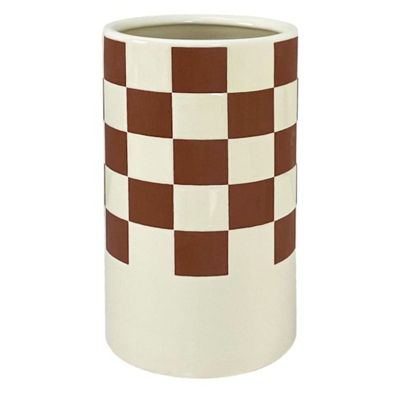 Honeybloom White Checkered Vase, 9″