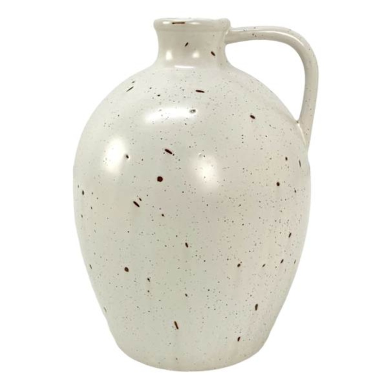 Honeybloom White Speckled Ceramic Vase with Handle, 8.5″