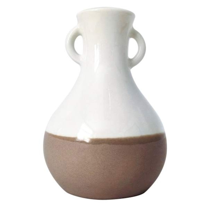 Honeybloom White Two Tone Ceramic Vase with Handles, 4.8″