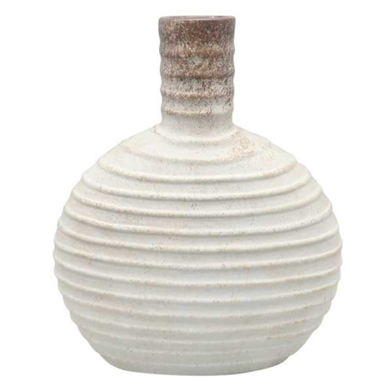Horizontal Ribbed Grey Ceramic Vase, 11″