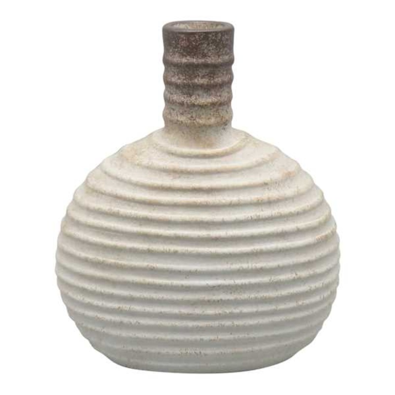 Horizontal Ribbed Grey Ceramic Vase, 8″