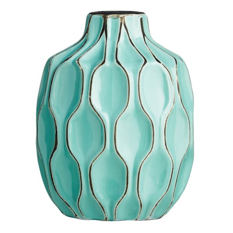 Katherine Teal Ceramic Short Neck Vase, 8″