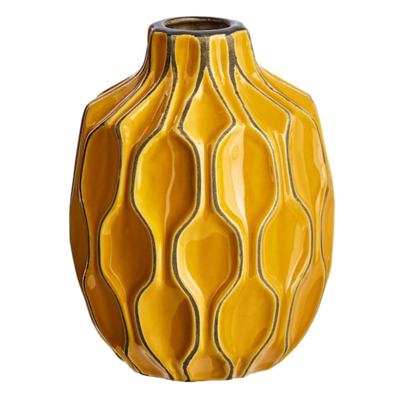 Katherine Yellow Ceramic Short Neck Vase, 8″